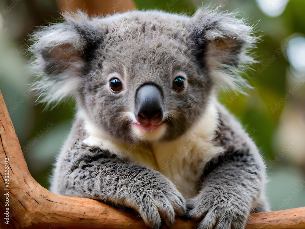 Fototapeta premium Baby koala on a eucalyptus tree