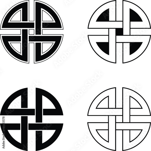 Celtic Ancient Shield Knot Symbol Of Protection Vector Illustration Set Isolated on White