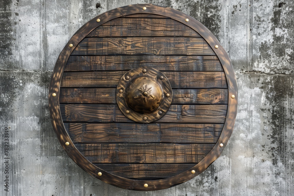Old Spartan shield made of wood and bronze it deflects blows