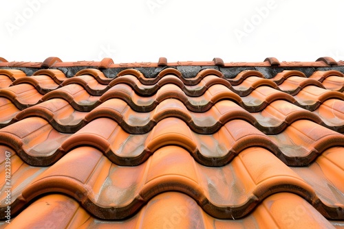 Orange tiled roof on white background with clipping path