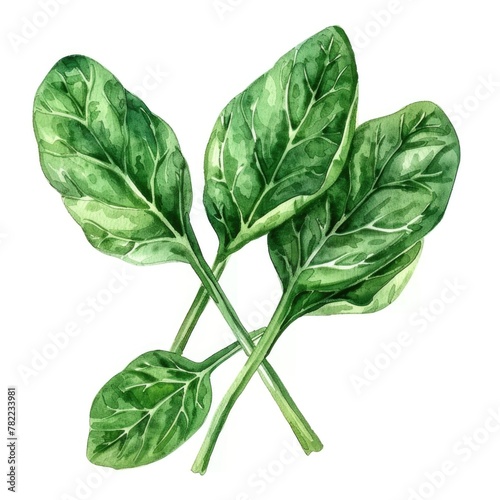 Lush spinach leaves painted in watercolor showcase rich green shades