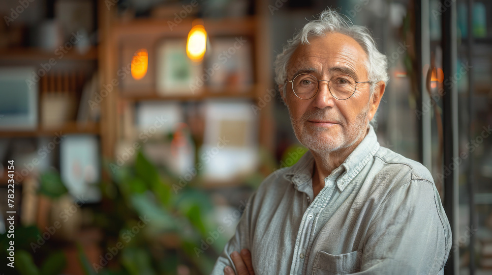 Portrait of happy retired senior man standing at home near window. Satisfied old man looking at camera and smiling while standing near the window. Positive and confident elderly enjoy his retirement Portrait of happy retired senior man standing at home near window. Satisfied old man looking at camera and smiling while standing near the window. Positive and confident elderly enjoy his retirement