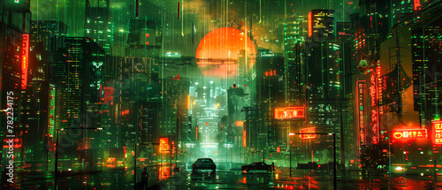 Futuristic City Concept Art, Urban Landscape with Digital Architecture, Night Scene with Technology and Innovation