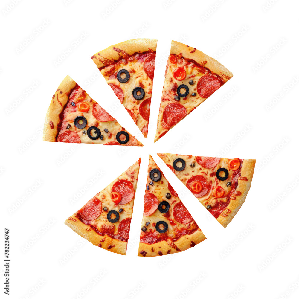 Pepperoni pizza with sliced olives and peppers Pepperoni pizza with sliced olives and peppers