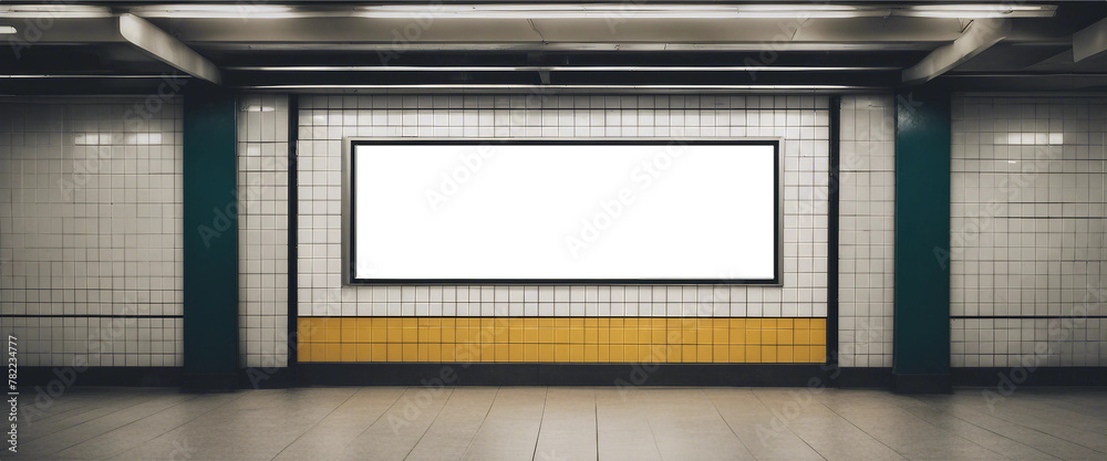 Indoor Advertising Mockup: Blank Billboard in a Busy Station Indoor Advertising Mockup: Blank Billboard in a Busy Station