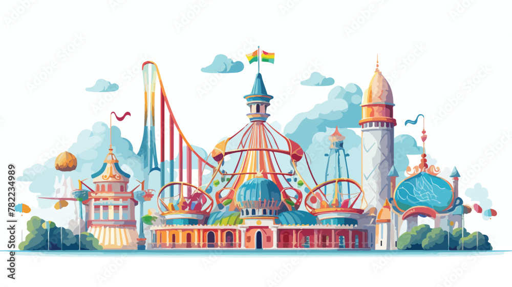 Amusement park drop tower flat vector illustration.