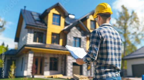 Wallpaper Mural inspector or engineer is inspecting construction and quality assurance new house. Engineers or architects or contactor work to build the house before handing, generate by AI Torontodigital.ca