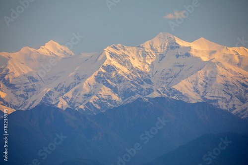 View of the Caucasus Range. Beautiful landscape with mountain peaks in Azerbaijan