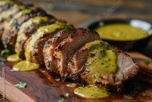 Pork loin with spicy rub and mustard sauce