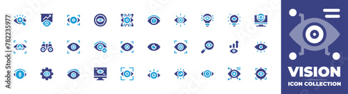 Vision icon collection. Duotone color. Vector and transparent illustration. Containing vision, strategicvision, visionproblem, eye, focus, transparency, witness, view, eyescanner, redeyes, target.