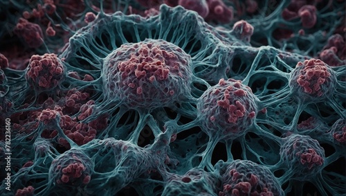 Microscopic view of the intricate world of abstract cancer cells highlighting cellular anomalies