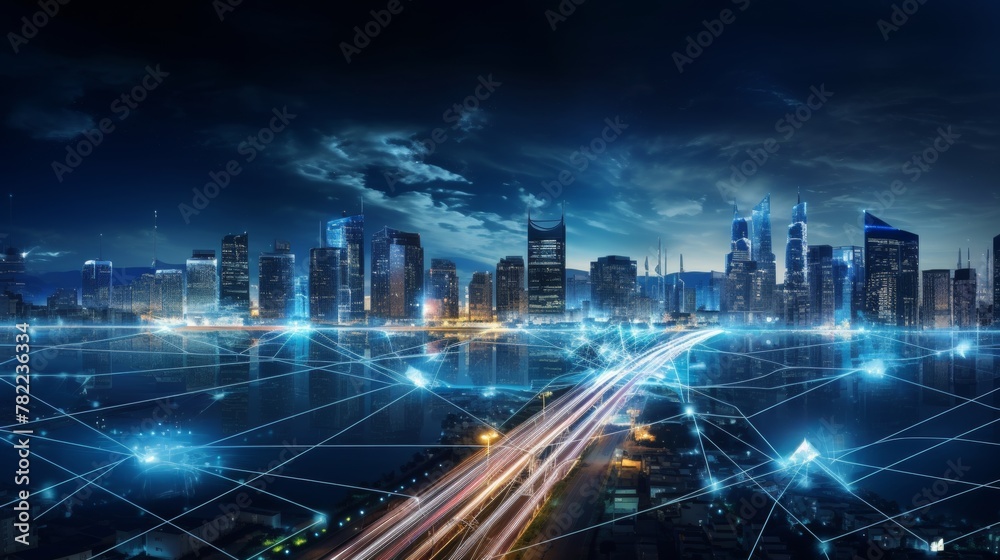 Urban high power poles connected to smart grid, energy supply, power distribution, power transmission, power transmission, high voltage supply, technology, community, city