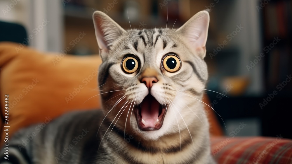 surprised cat make big eyes. American shorthair surprised cat or kitten funny face big eyes, cute, domestic, kitten, feline, Emotional surprised, kitty, wow