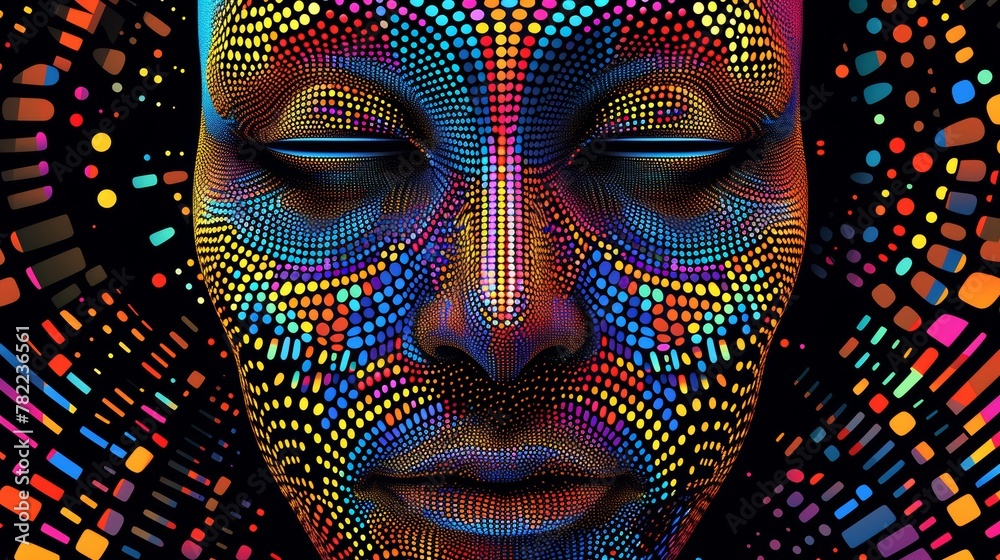 Colorful dotted abstract representation of a human face
