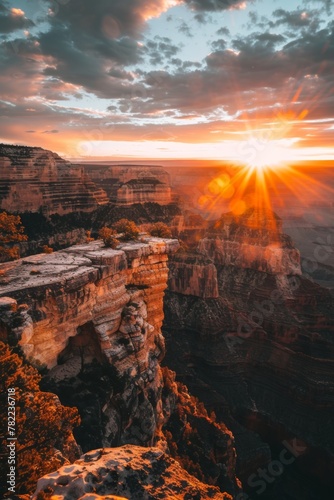 The sky over the Grand Canyon is painted with the colors of a setting sun