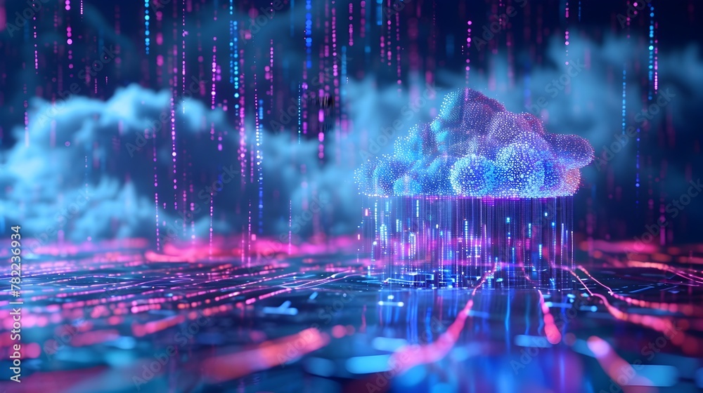 Ethereal Cloud Data Particles Flowing in a Futuristic Tech-Inspired Backdrop