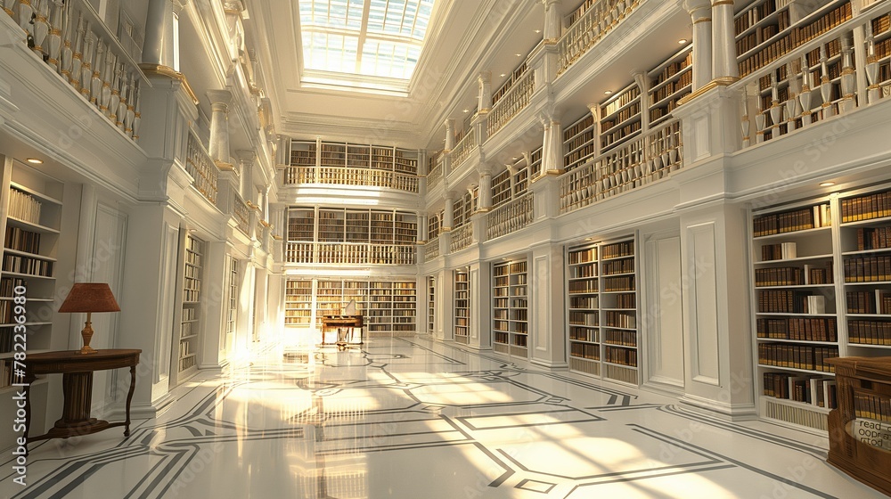 Bright and Spacious Neoclassical Library Interior Bright and Spacious Neoclassical Library Interior
