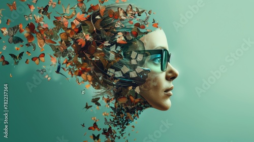 Womans Head With Butterflies Flying Out