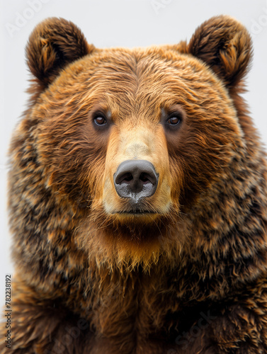 up close bear portrait with solid white background