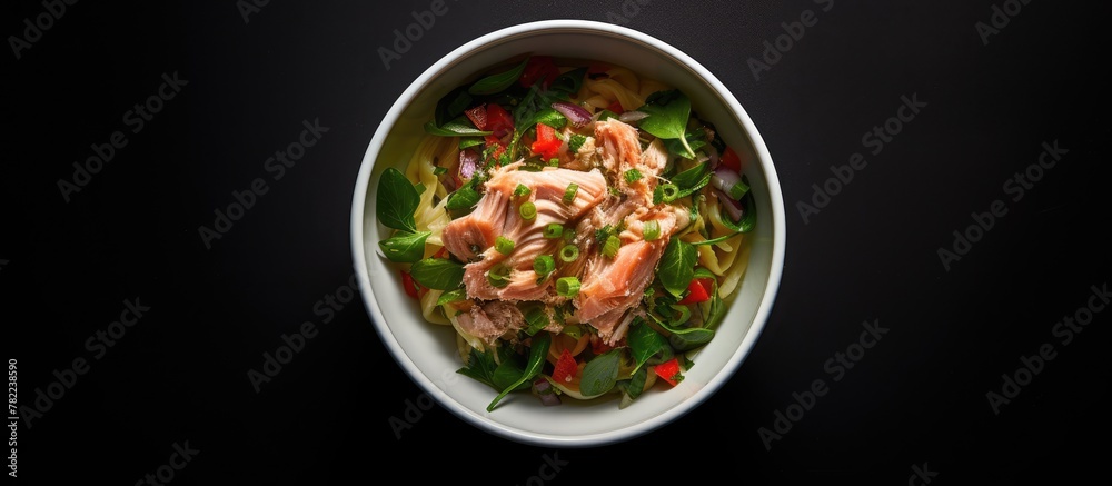 Close up bowl food black background Close up bowl food black background