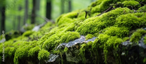 Moss-covered rock in forest photo