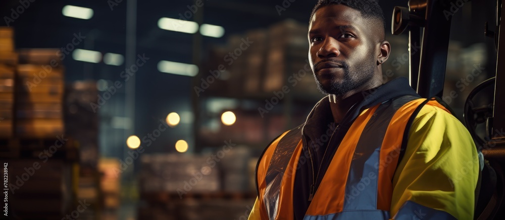 Fototapeta premium Worker wearing safety vest in warehouse