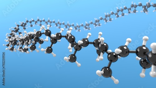plastic polymer molecular structure 3d representation. Can be used to represent a macromolecule chemical structure, polymerization process or plastic manufacturing and recycling