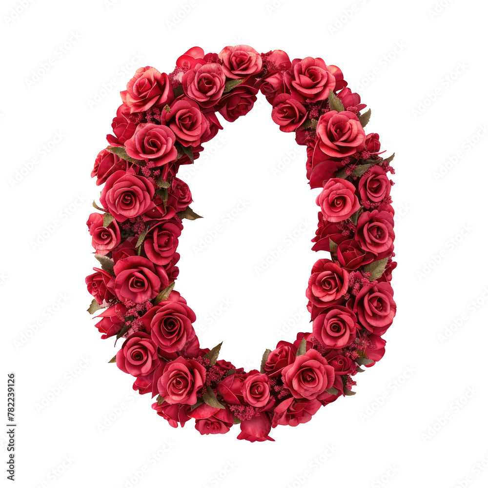 A close up of a wreath of red roses on a Transparent Background