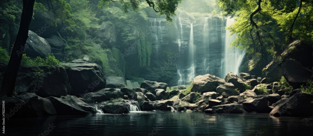Fototapeta premium Waterfall amidst vibrant forest
