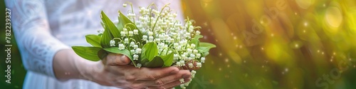 a bouquet of lilies of the valley cradled in gentle woman hands