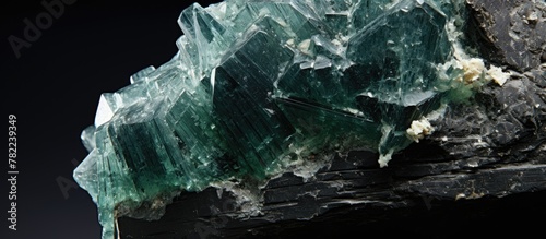 Green mineral rock against black backdrop photo