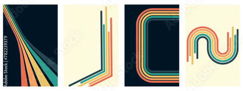 retro vintage 70s style stripes background poster lines. shapes vector design graphics retro background 1970s. Abstract stylish 70s era line frame illustration
