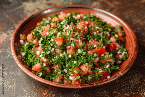 Traditional Arabic tabbouleh salad plate photo
