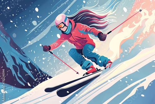 dynamic female skier ready for thrilling adventure on snowy slopes concept illustration