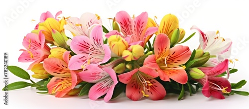 Alstroemeria flowers on a clean white surface