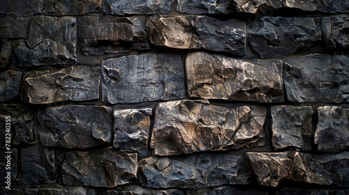 Textured black stone wall with golden highlights