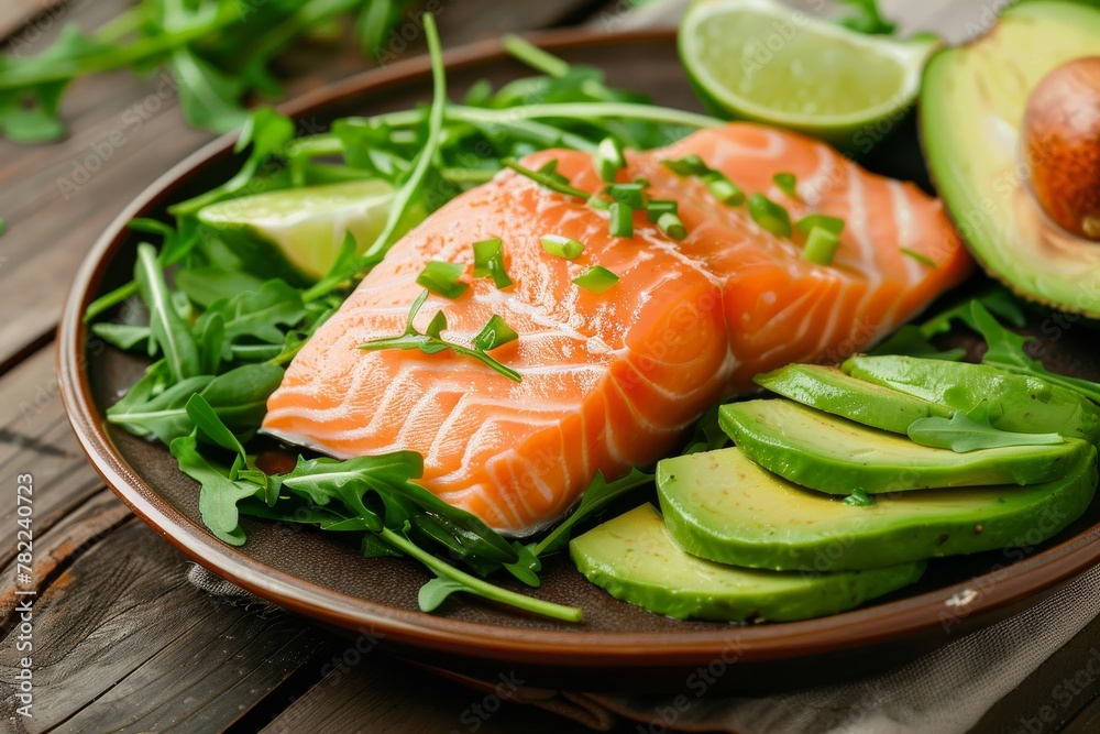 Trendy keto lunch salmon avocado arugula lime