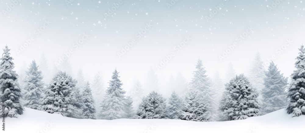 Snowy forest with falling snow