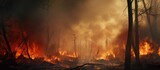 Firefighter battling forest blaze with hose