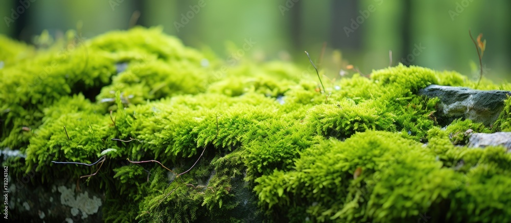 Fototapeta premium Moss-Covered Rock in Forest Close-Up