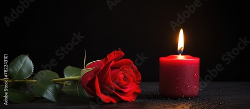 Red rose and candle close up