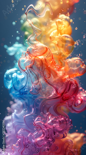 Colorful cloud of smoke on a black background ,Abstract multicolored smoke on a dark background ,colorful liquid in water with bubbles