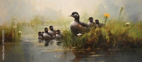 Ducks Family Pond Scene