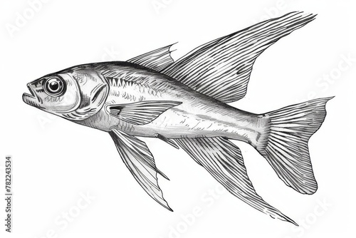 graceful flying fish sketch isolated on white background pencil drawing illustration