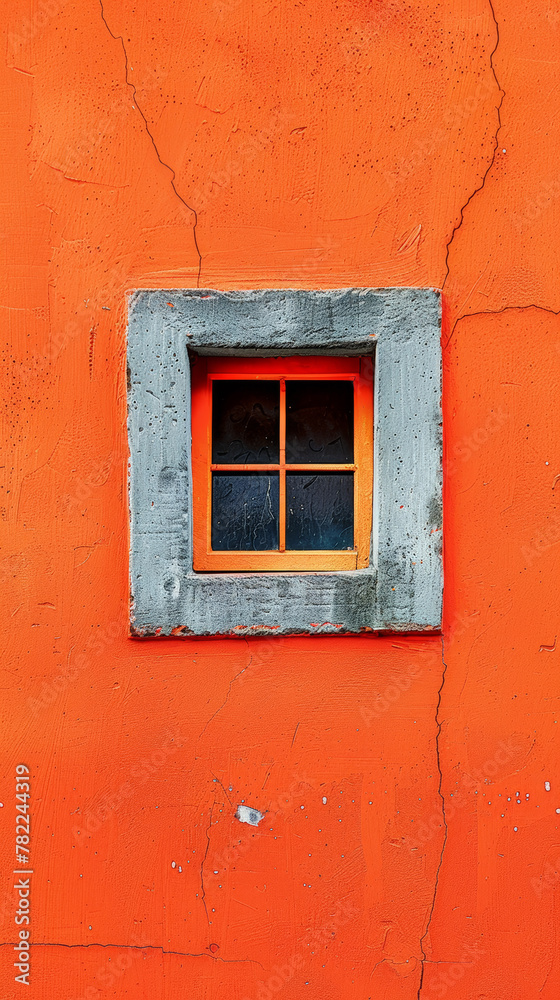 Orange textured wall with a small square window