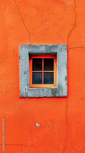 Orange textured wall with a small square window