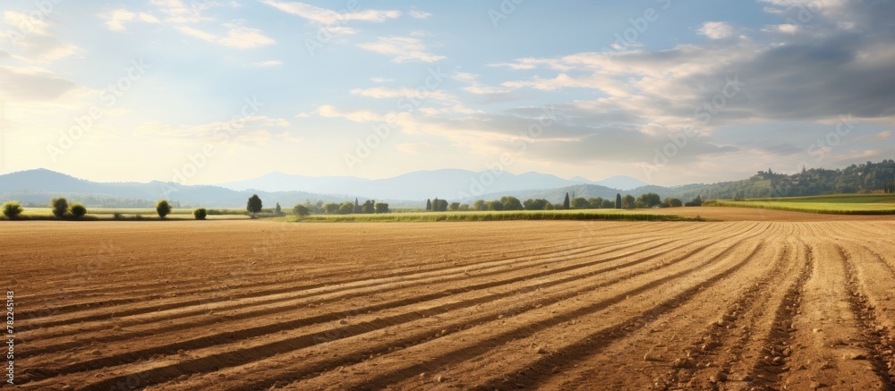 Plowed field with distant mountains Plowed field with distant mountains