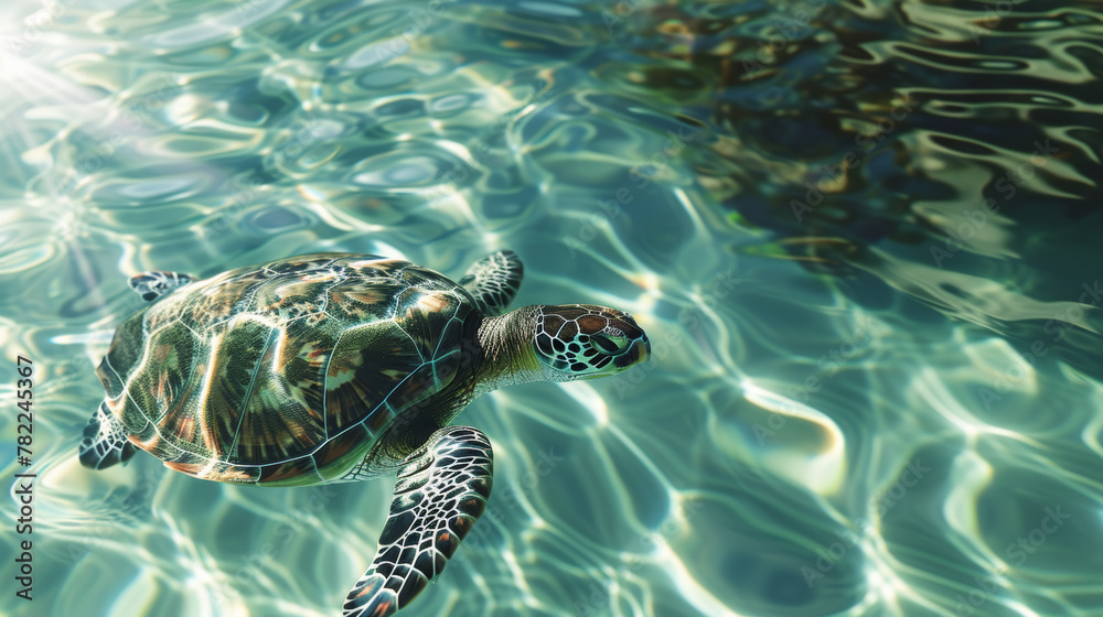 Fototapeta premium Sea turtle swimming in clear ocean water