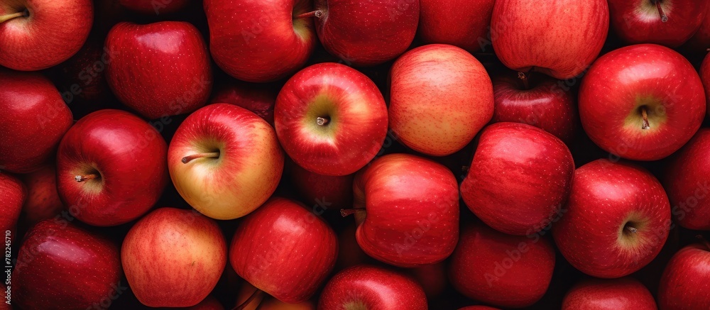 Pile of crimson apples with lush centers Pile of crimson apples with lush centers