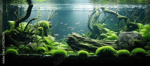 Green foliage and stones in fish tank photo